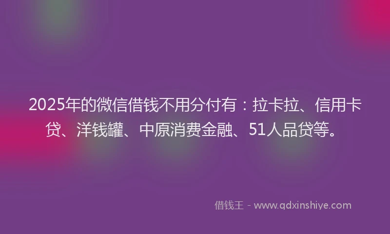 2025年的微信借钱不用分付有：拉卡拉、信用卡贷、洋钱罐、中原消费金融、51人品贷等。
