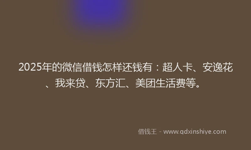 2025年的微信借钱怎样还钱有：超人卡、安逸花、我来贷、东方汇、美团生活费等。