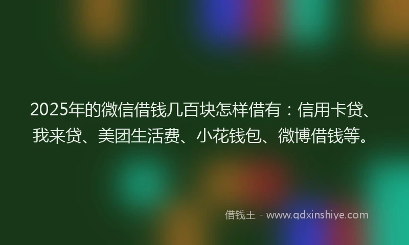 2025年的微信借钱几百块怎样借有：信用卡贷、我来贷、美团生活费、小花钱包、微博借钱等。
