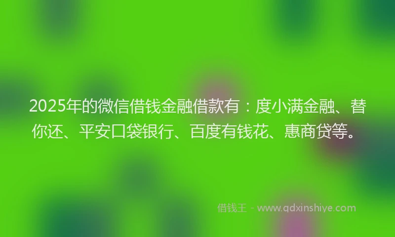 2025年的微信借钱金融借款有：度小满金融、替你还、平安口袋银行、百度有钱花、惠商贷等。