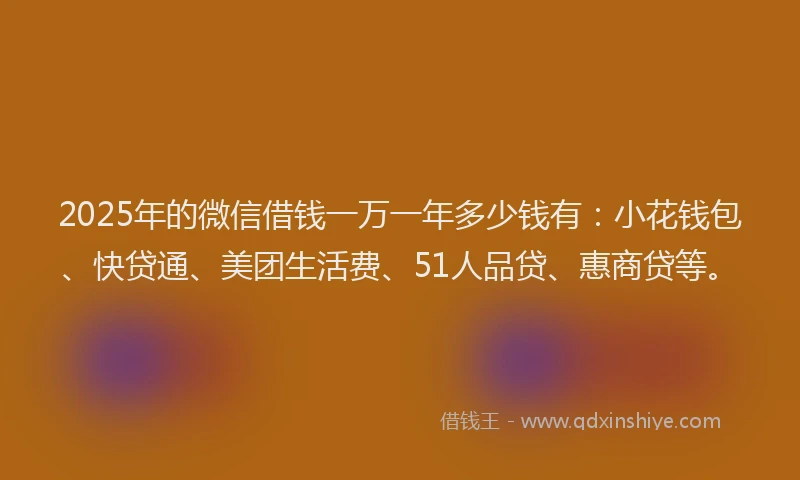 2025年的微信借钱一万一年多少钱有：小花钱包、快贷通、美团生活费、51人品贷、惠商贷等。