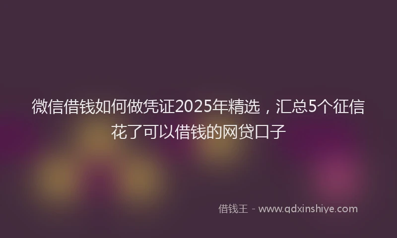 微信借钱如何做凭证2025年精选，汇总5个征信花了可以借钱的网贷口子