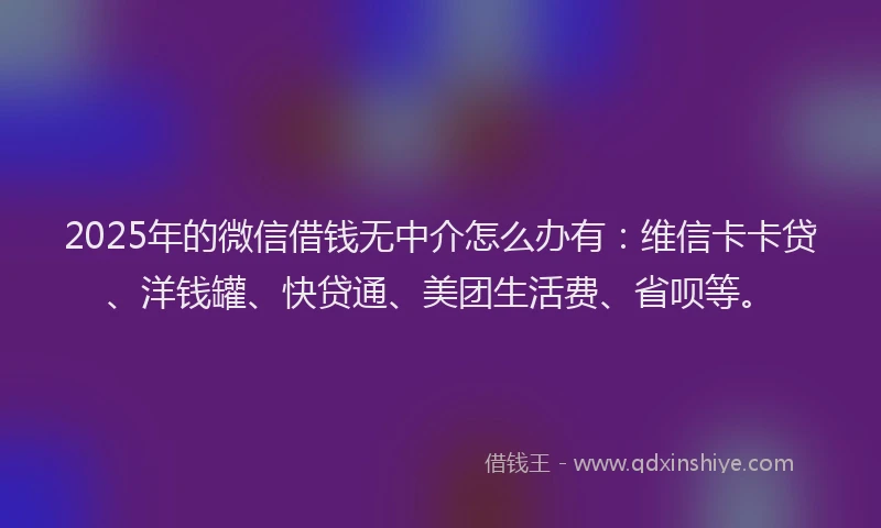 2025年的微信借钱无中介怎么办有：维信卡卡贷、洋钱罐、快贷通、美团生活费、省呗等。