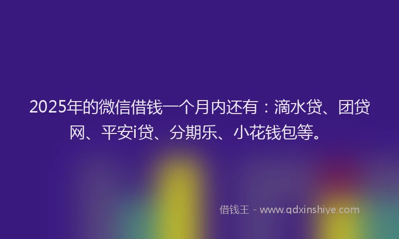 2025年的微信借钱一个月内还有：滴水贷、团贷网、平安i贷、分期乐、小花钱包等。