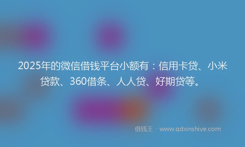 2025年的微信借钱平台小额有：信用卡贷、小米贷款、360借条、人人贷、好期贷等。