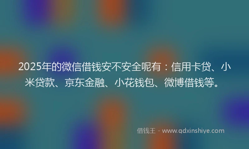 2025年的微信借钱安不安全呢有：信用卡贷、小米贷款、京东金融、小花钱包、微博借钱等。