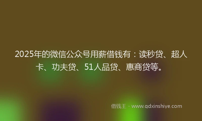 2025年的微信公众号用薪借钱有：读秒贷、超人卡、功夫贷、51人品贷、惠商贷等。