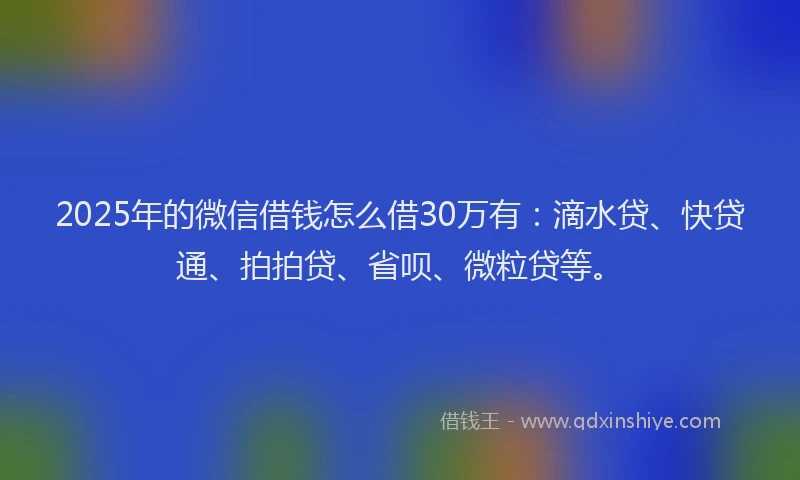 2025年的微信借钱怎么借30万有：滴水贷、快贷通、拍拍贷、省呗、微粒贷等。