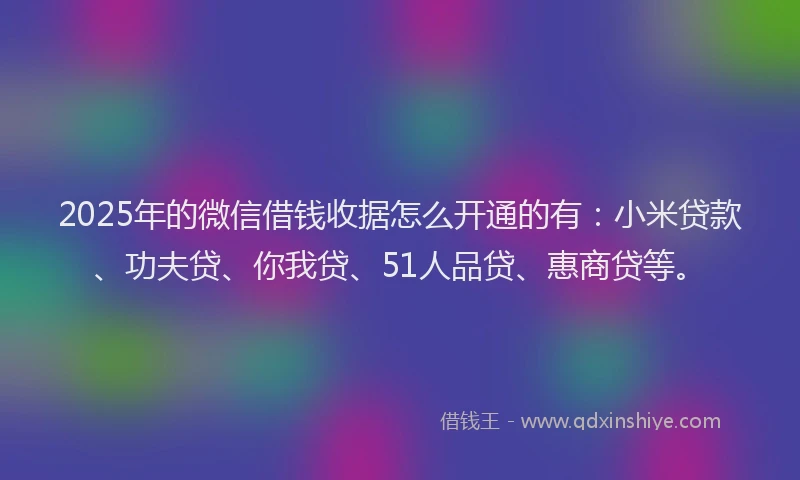 2025年的微信借钱收据怎么开通的有：小米贷款、功夫贷、你我贷、51人品贷、惠商贷等。