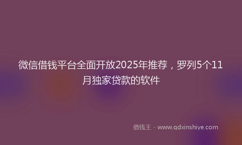 微信借钱平台全面开放2025年推荐，罗列5个11月独家贷款的软件