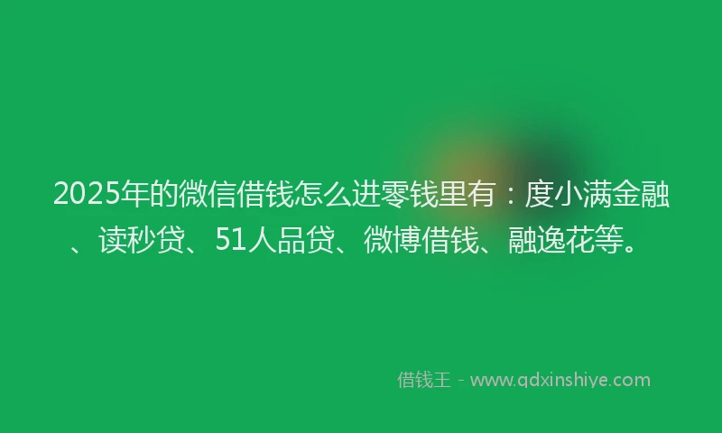 2025年的微信借钱怎么进零钱里有：度小满金融、读秒贷、51人品贷、微博借钱、融逸花等。