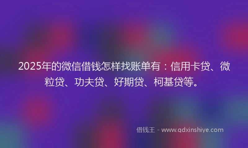 2025年的微信借钱怎样找账单有：信用卡贷、微粒贷、功夫贷、好期贷、柯基贷等。
