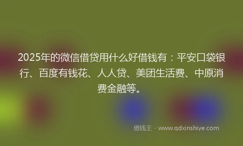 2025年的微信借贷用什么好借钱有：平安口袋银行、百度有钱花、人人贷、美团生活费、中原消费金融等。