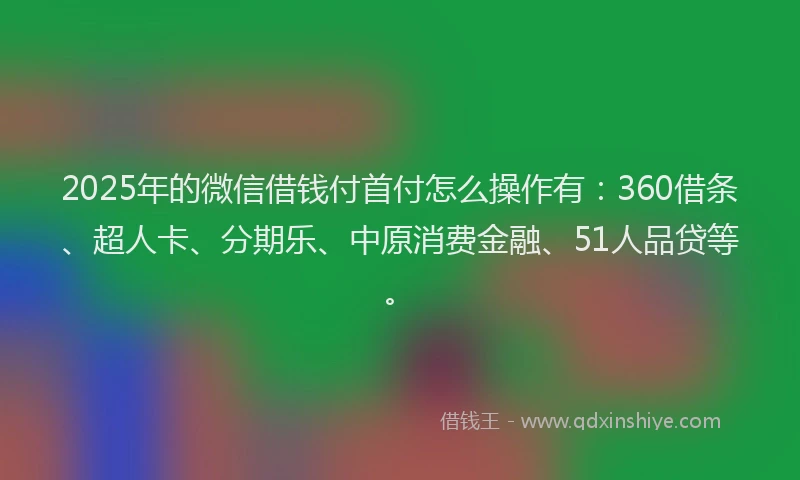 2025年的微信借钱付首付怎么操作有：360借条、超人卡、分期乐、中原消费金融、51人品贷等。