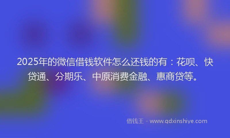 2025年的微信借钱软件怎么还钱的有：花呗、快贷通、分期乐、中原消费金融、惠商贷等。
