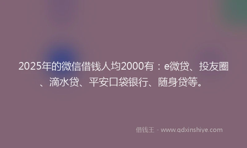 2025年的微信借钱人均2000有：e微贷、投友圈、滴水贷、平安口袋银行、随身贷等。