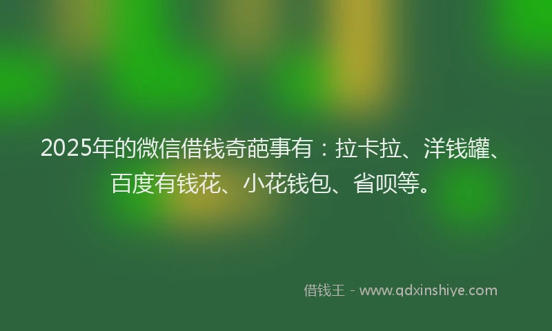 2025年的微信借钱奇葩事有：拉卡拉、洋钱罐、百度有钱花、小花钱包、省呗等。