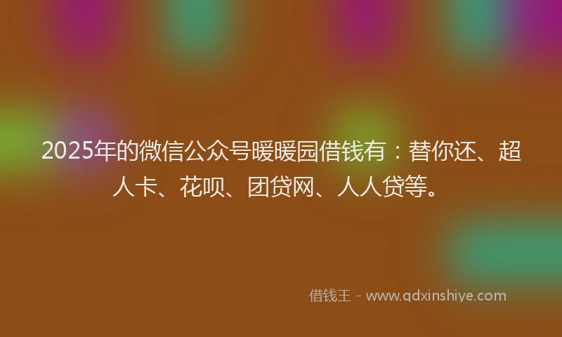 2025年的微信公众号暖暖园借钱有：替你还、超人卡、花呗、团贷网、人人贷等。