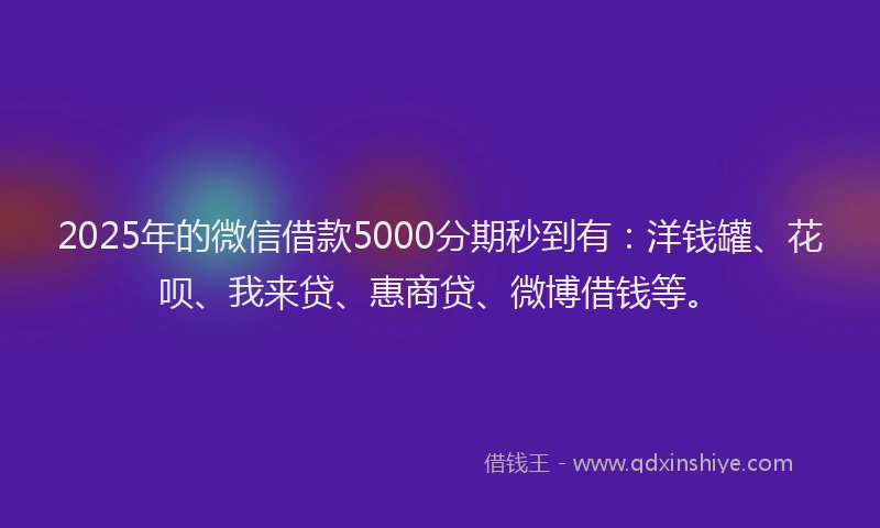 2025年的微信借款5000分期秒到有：洋钱罐、花呗、我来贷、惠商贷、微博借钱等。