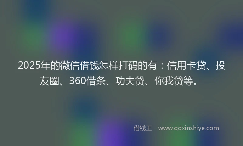 2025年的微信借钱怎样打码的有：信用卡贷、投友圈、360借条、功夫贷、你我贷等。
