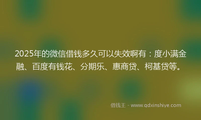 2025年的微信借钱多久可以失效啊有：度小满金融、百度有钱花、分期乐、惠商贷、柯基贷等。