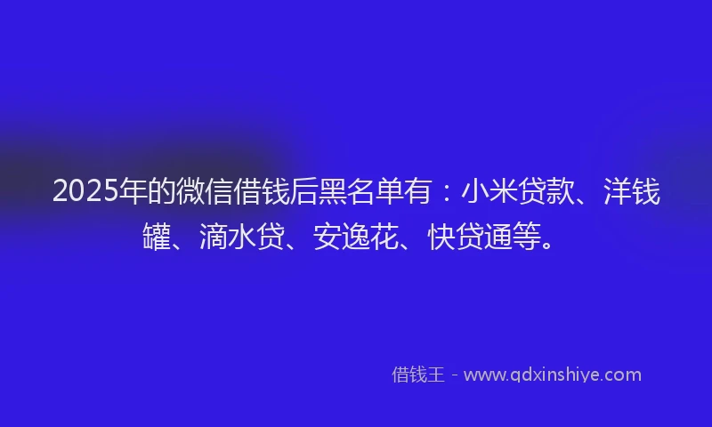 2025年的微信借钱后黑名单有：小米贷款、洋钱罐、滴水贷、安逸花、快贷通等。