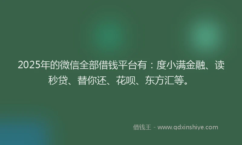 2025年的微信全部借钱平台有：度小满金融、读秒贷、替你还、花呗、东方汇等。