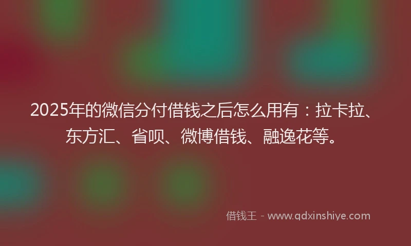 2025年的微信分付借钱之后怎么用有：拉卡拉、东方汇、省呗、微博借钱、融逸花等。