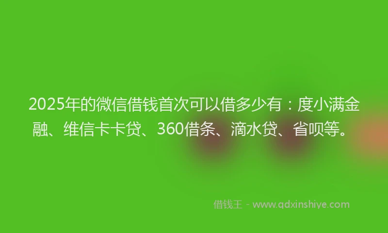 2025年的微信借钱首次可以借多少有：度小满金融、维信卡卡贷、360借条、滴水贷、省呗等。