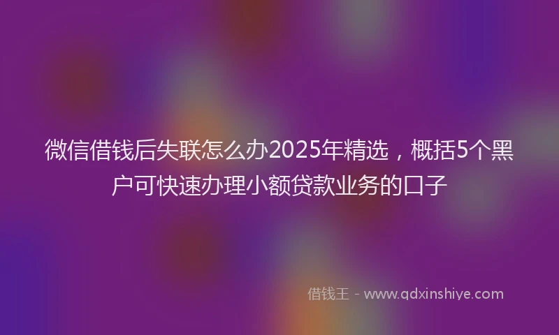 微信借钱后失联怎么办2025年精选，概括5个黑户可快速办理小额贷款业务的口子