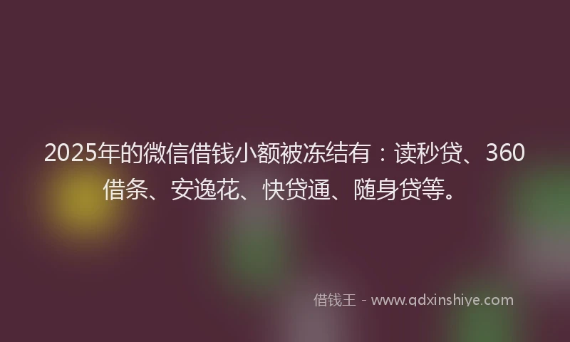 2025年的微信借钱小额被冻结有：读秒贷、360借条、安逸花、快贷通、随身贷等。
