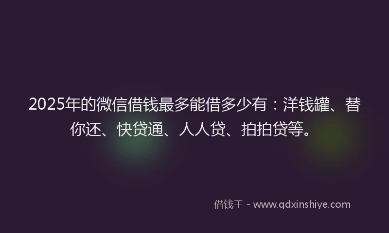 2025年的微信借钱最多能借多少有：洋钱罐、替你还、快贷通、人人贷、拍拍贷等。