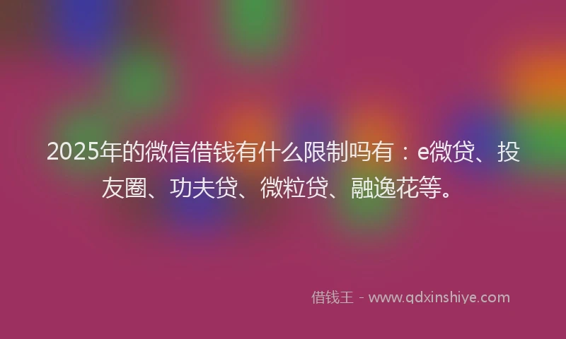 2025年的微信借钱有什么限制吗有：e微贷、投友圈、功夫贷、微粒贷、融逸花等。