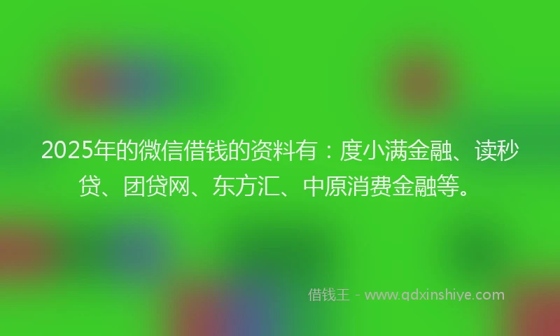 2025年的微信借钱的资料有：度小满金融、读秒贷、团贷网、东方汇、中原消费金融等。