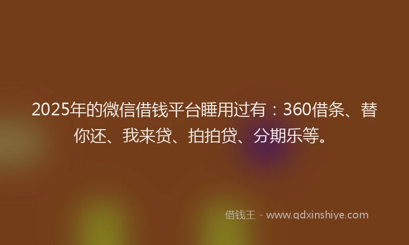 2025年的微信借钱平台睡用过有：360借条、替你还、我来贷、拍拍贷、分期乐等。