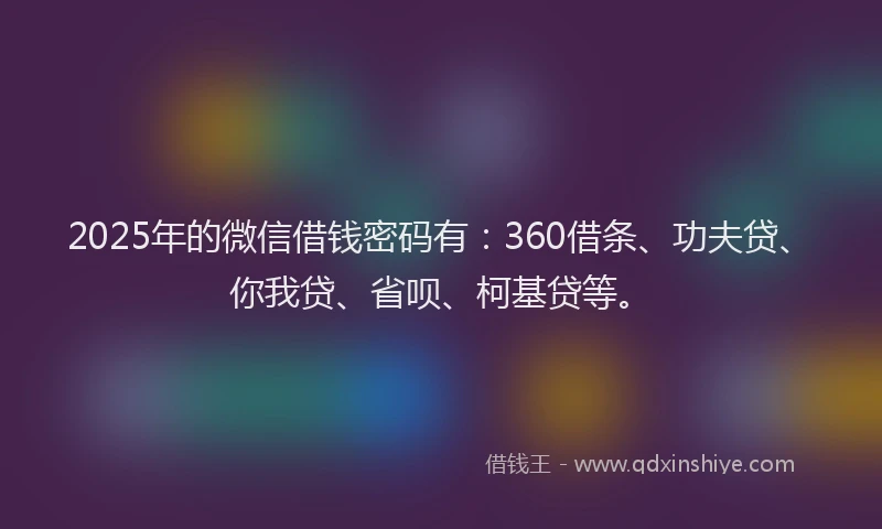 2025年的微信借钱密码有：360借条、功夫贷、你我贷、省呗、柯基贷等。