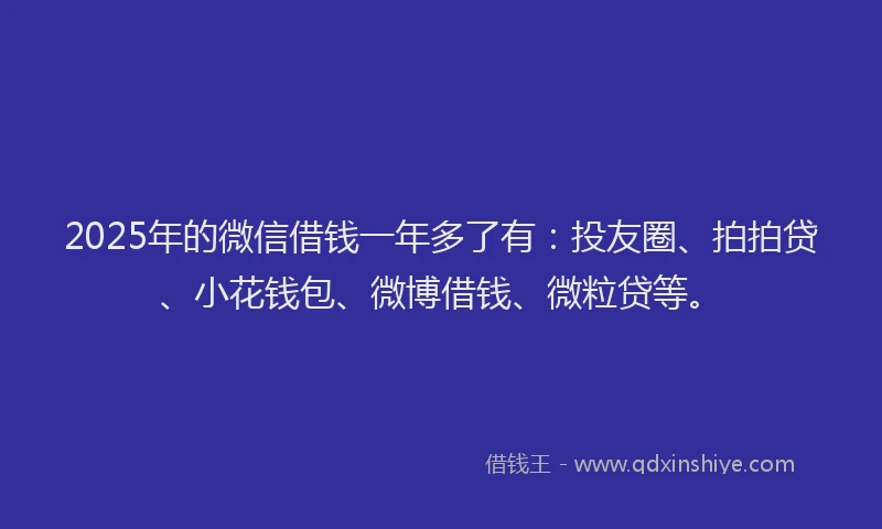 2025年的微信借钱一年多了有：投友圈、拍拍贷、小花钱包、微博借钱、微粒贷等。
