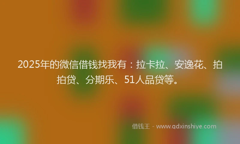 2025年的微信借钱找我有：拉卡拉、安逸花、拍拍贷、分期乐、51人品贷等。