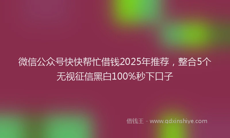 微信公众号快快帮忙借钱2025年推荐，整合5个无视征信黑白100%秒下口子