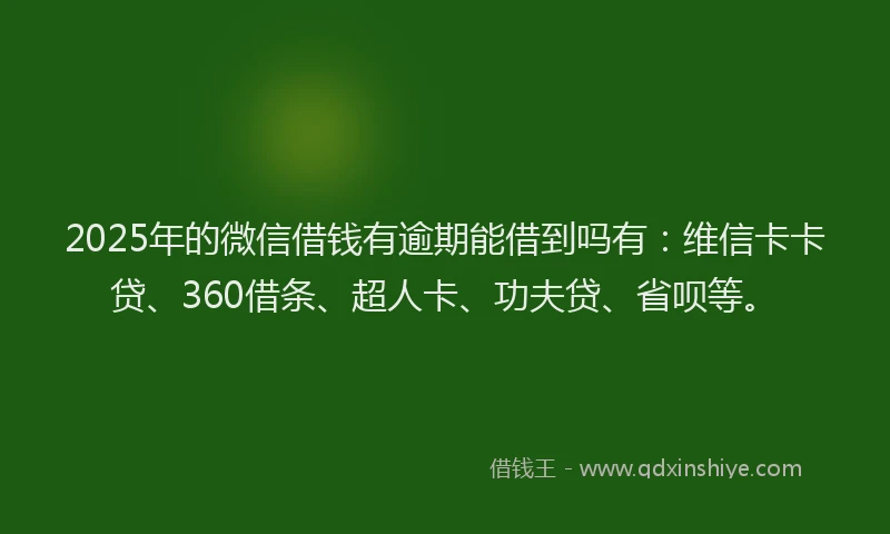 2025年的微信借钱有逾期能借到吗有：维信卡卡贷、360借条、超人卡、功夫贷、省呗等。