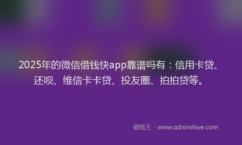 2025年的微信借钱快app靠谱吗有：信用卡贷、还呗、维信卡卡贷、投友圈、拍拍贷等。