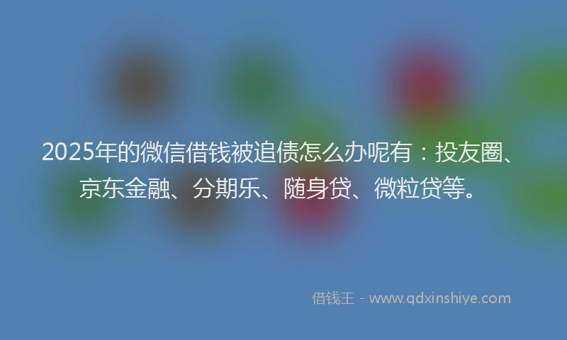 2025年的微信借钱被追债怎么办呢有：投友圈、京东金融、分期乐、随身贷、微粒贷等。