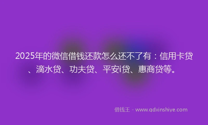 2025年的微信借钱还款怎么还不了有：信用卡贷、滴水贷、功夫贷、平安i贷、惠商贷等。
