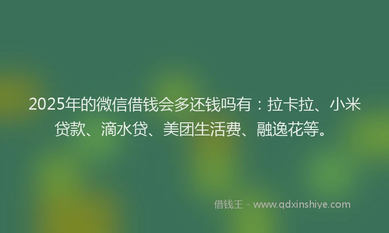 2025年的微信借钱会多还钱吗有：拉卡拉、小米贷款、滴水贷、美团生活费、融逸花等。