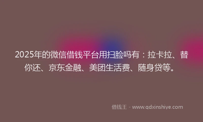 2025年的微信借钱平台用扫脸吗有：拉卡拉、替你还、京东金融、美团生活费、随身贷等。