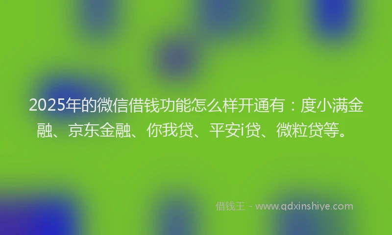 2025年的微信借钱功能怎么样开通有：度小满金融、京东金融、你我贷、平安i贷、微粒贷等。