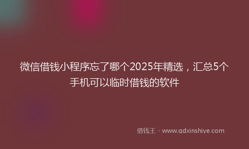 微信借钱小程序忘了哪个2025年精选，汇总5个手机可以临时借钱的软件