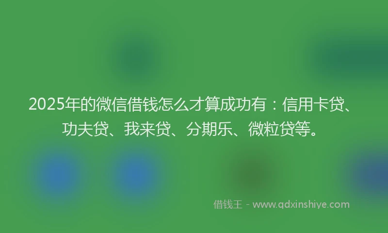 2025年的微信借钱怎么才算成功有：信用卡贷、功夫贷、我来贷、分期乐、微粒贷等。