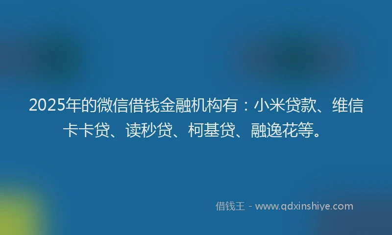 2025年的微信借钱金融机构有：小米贷款、维信卡卡贷、读秒贷、柯基贷、融逸花等。