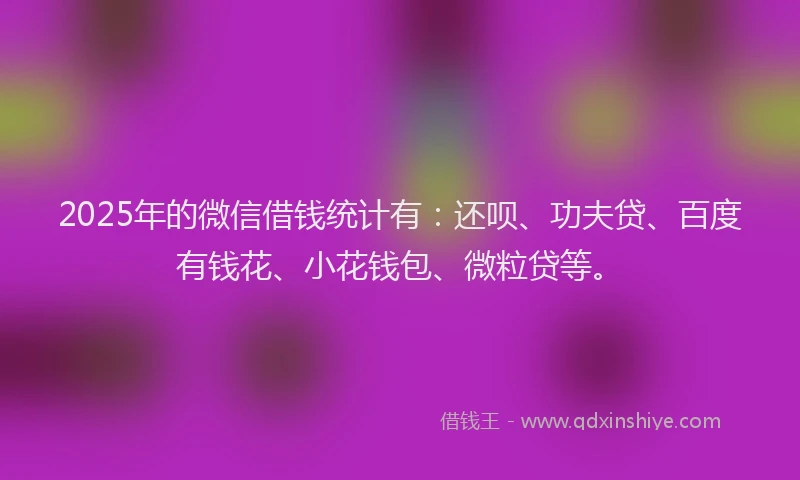 2025年的微信借钱统计有：还呗、功夫贷、百度有钱花、小花钱包、微粒贷等。